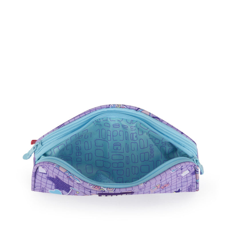 Estuche Escolar Doble Gabol Funny Lila Resistente al Agua y PVC Free