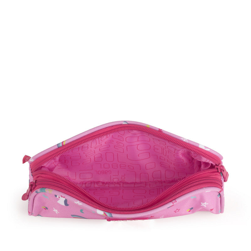 Estuche Doble Gabol Rainbow Rosa: Organizador Escolar Impermeable con Reflectante