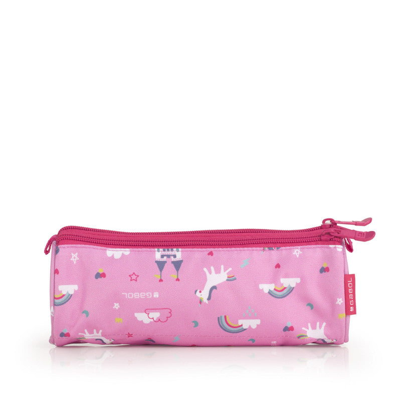 Estuche Triple RAINBOW Gabol: Organizador Escolar Impermeable en Poliéster Rosa Mediano