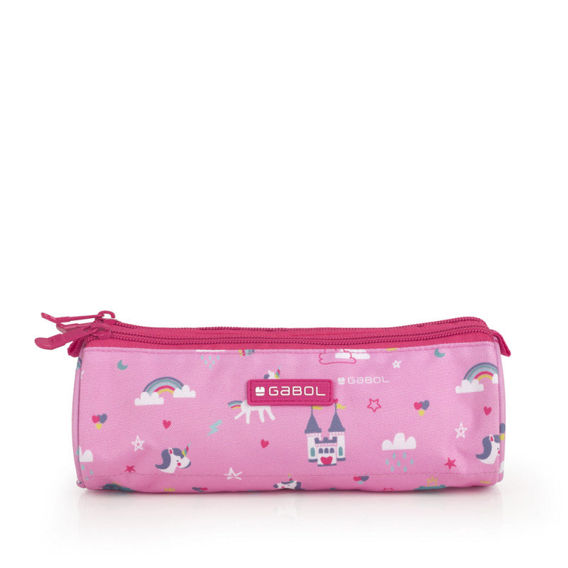 Estuche Triple RAINBOW Gabol: Organizador Escolar Impermeable en Poliéster Rosa Mediano
