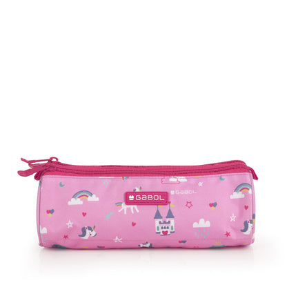 Estuche Triple RAINBOW Gabol: Organizador Escolar Impermeable en Poliéster Rosa Mediano