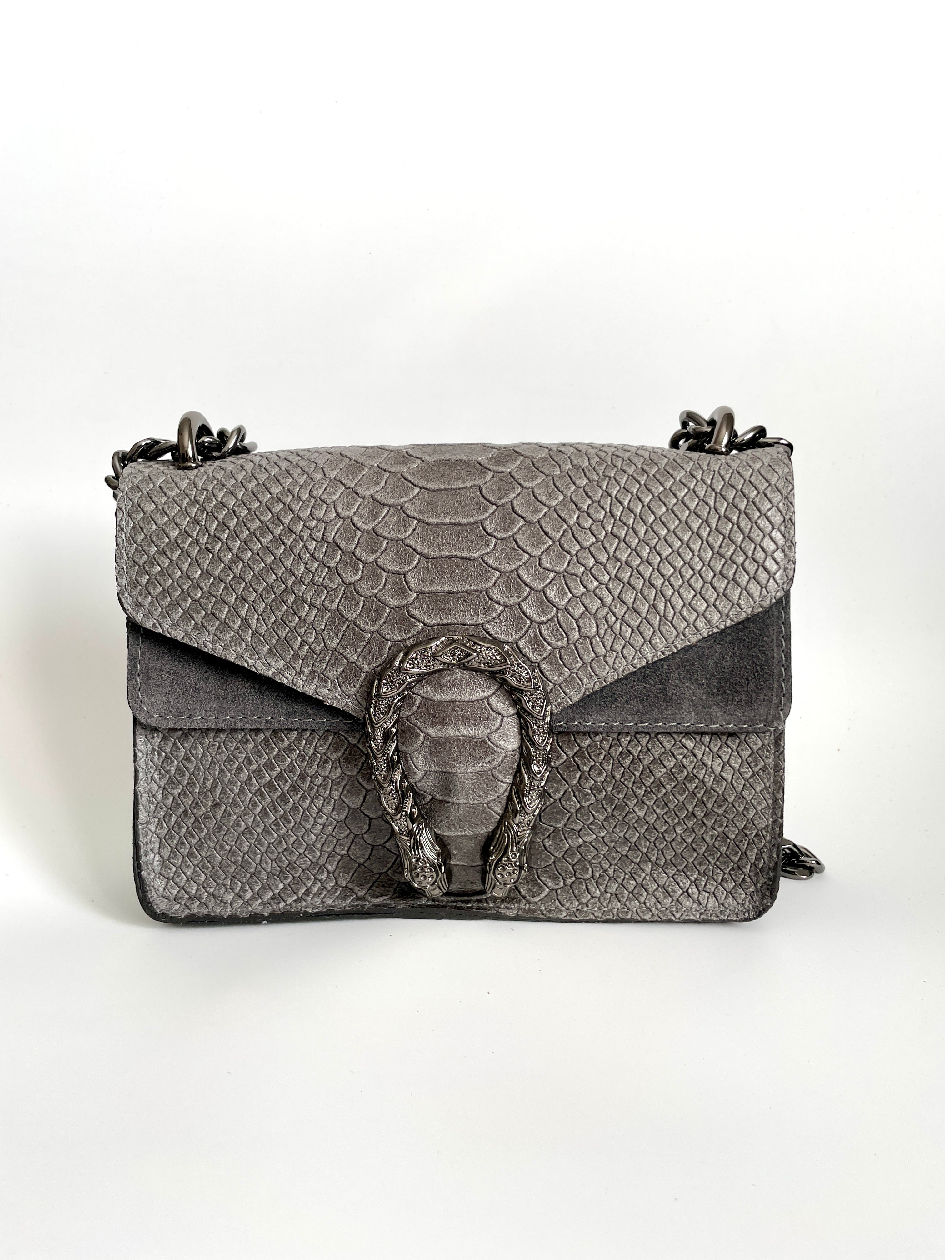 Bolso Bandolera de Piel con efecto Serpiente Gris