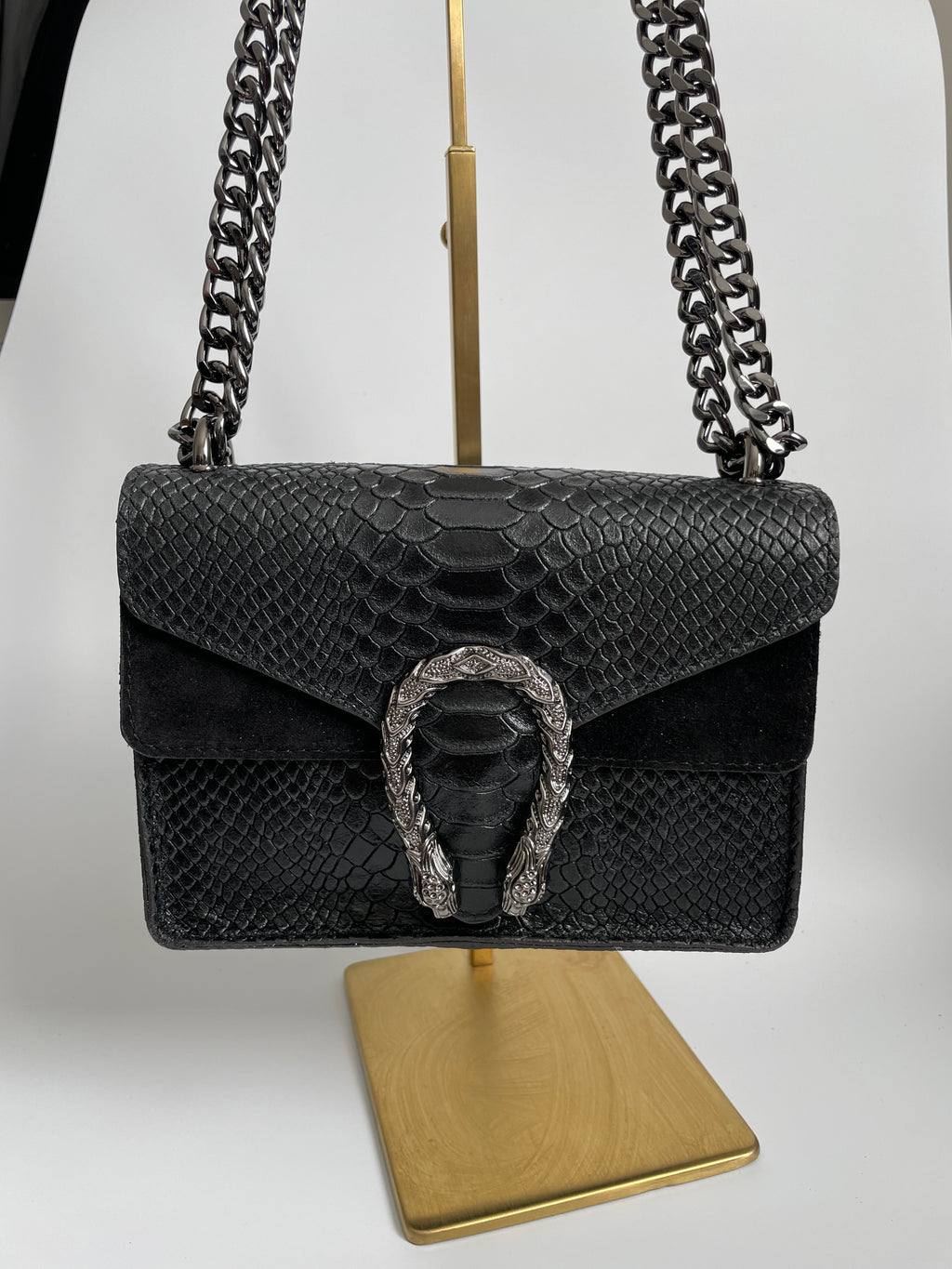 Bolso Bandolera de Piel con efecto Serpiente Negro