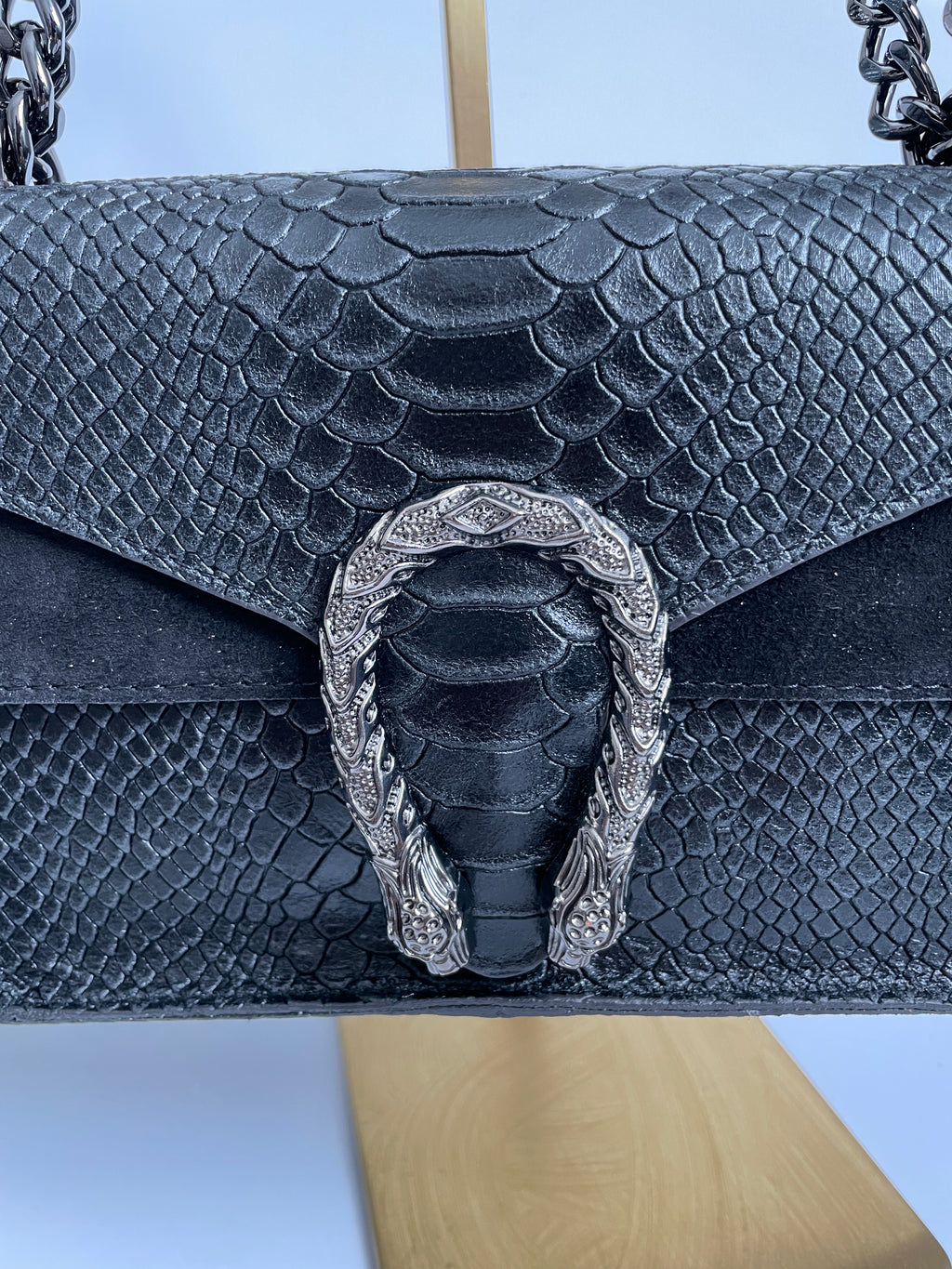 Bolso Bandolera de Piel con efecto Serpiente Negro