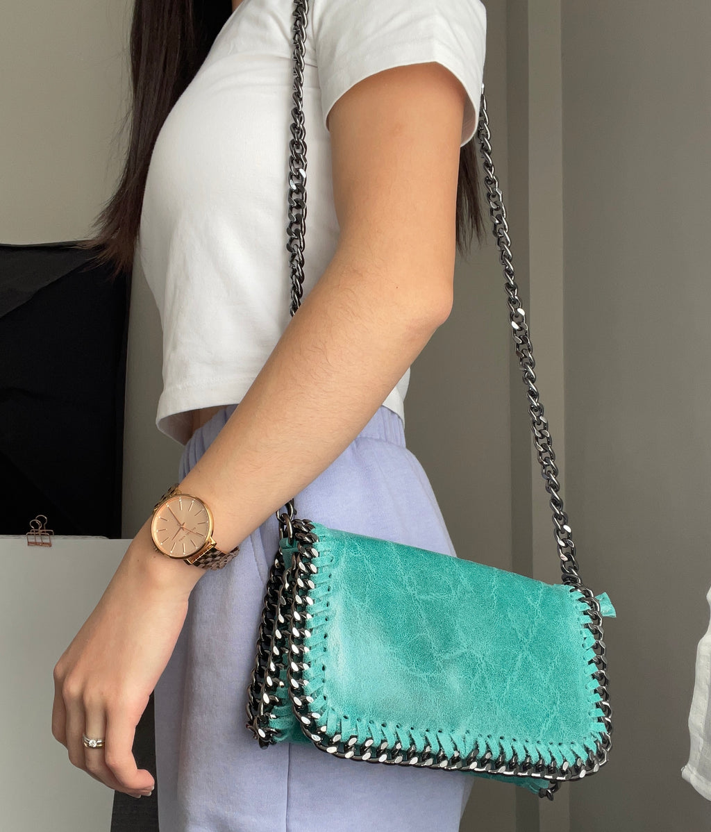 Bolso Bandolera con Cadena Mujer Turquesa