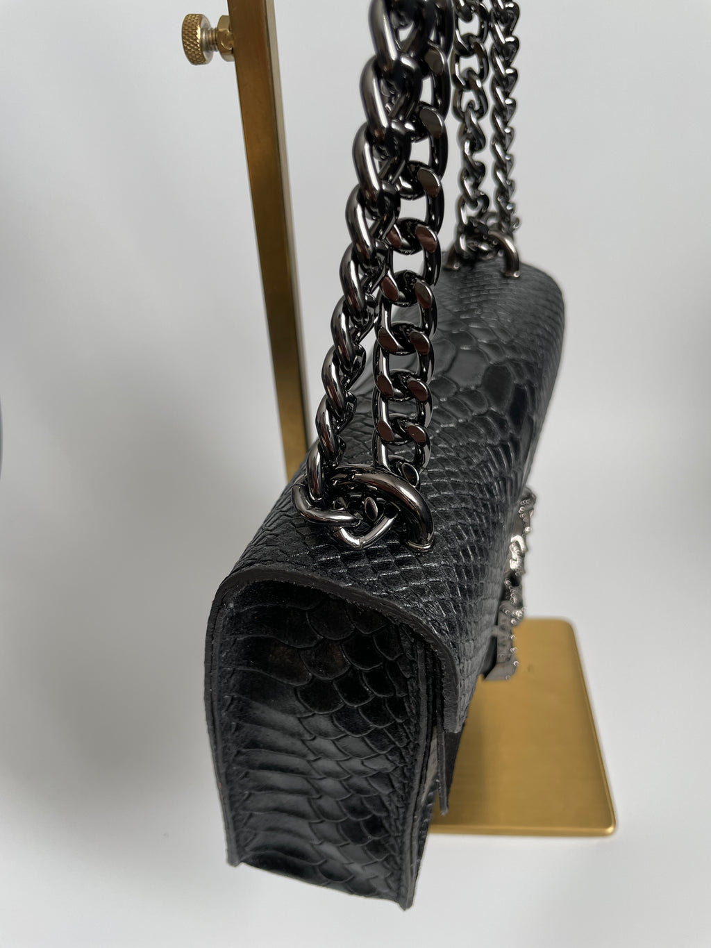 Bolso Bandolera de Piel con efecto Serpiente Negro