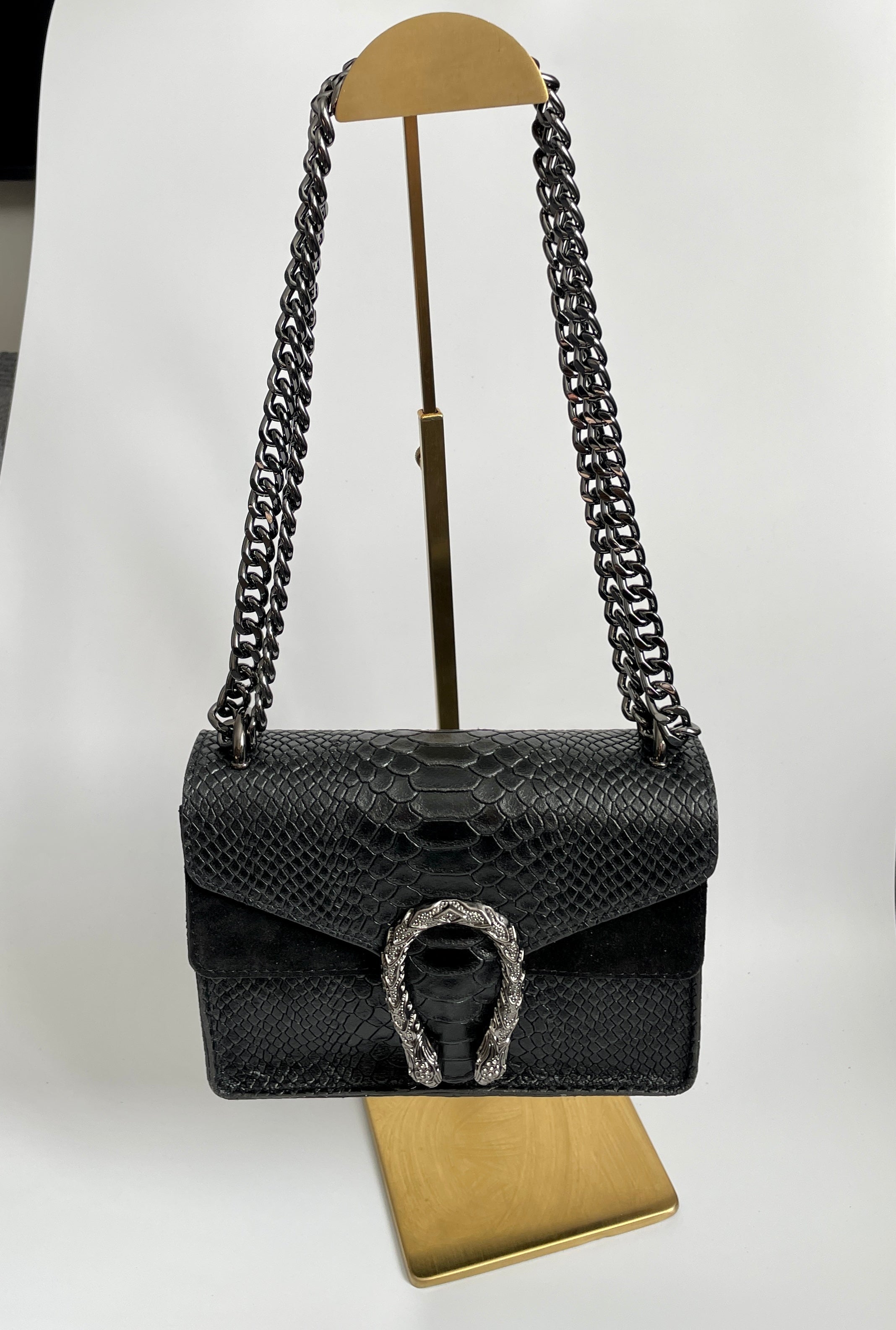 Bolso Bandolera de Piel con efecto Serpiente Negro