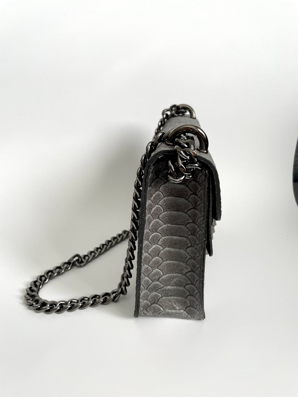 Bolso Bandolera de Piel con efecto Serpiente Gris