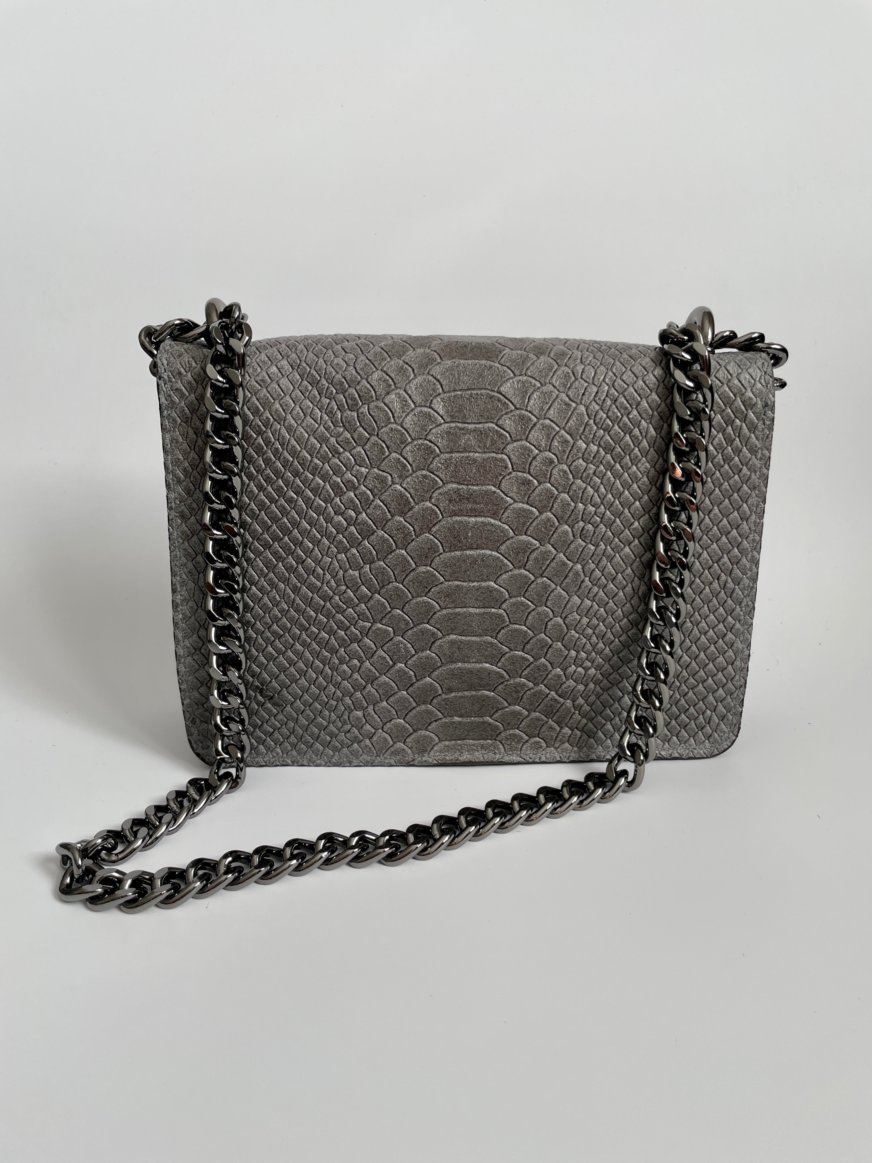 Bolso Bandolera de Piel con efecto Serpiente Gris