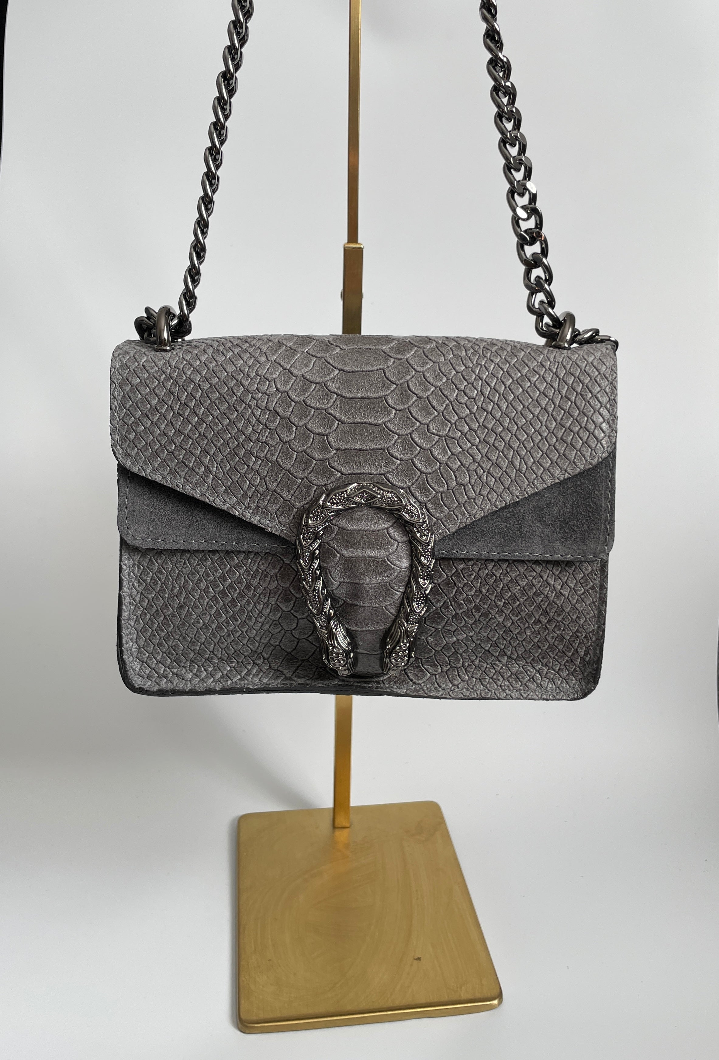 Bolso Bandolera de Piel con efecto Serpiente Gris