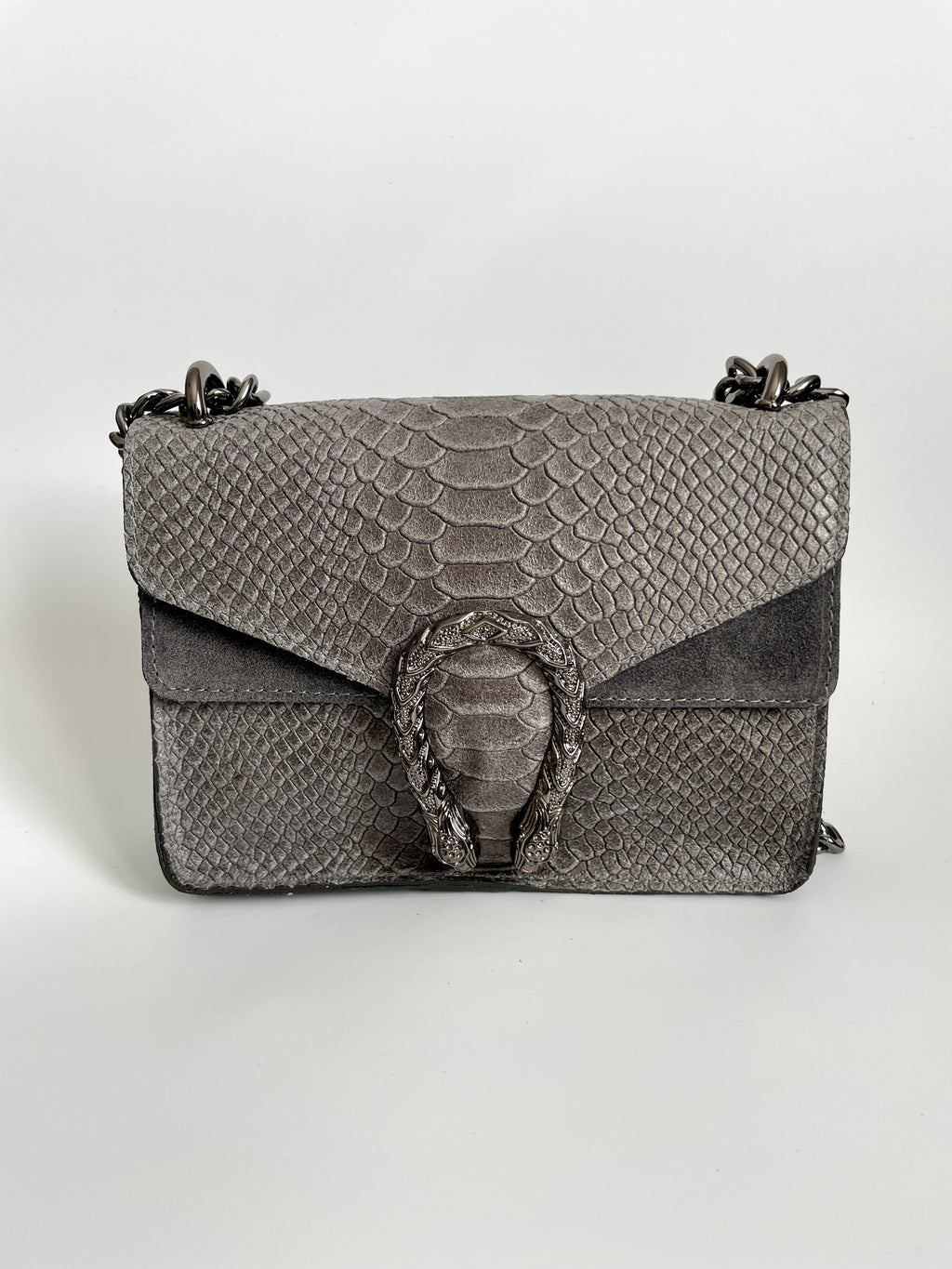 Bolso Bandolera de Piel con efecto Serpiente Gris