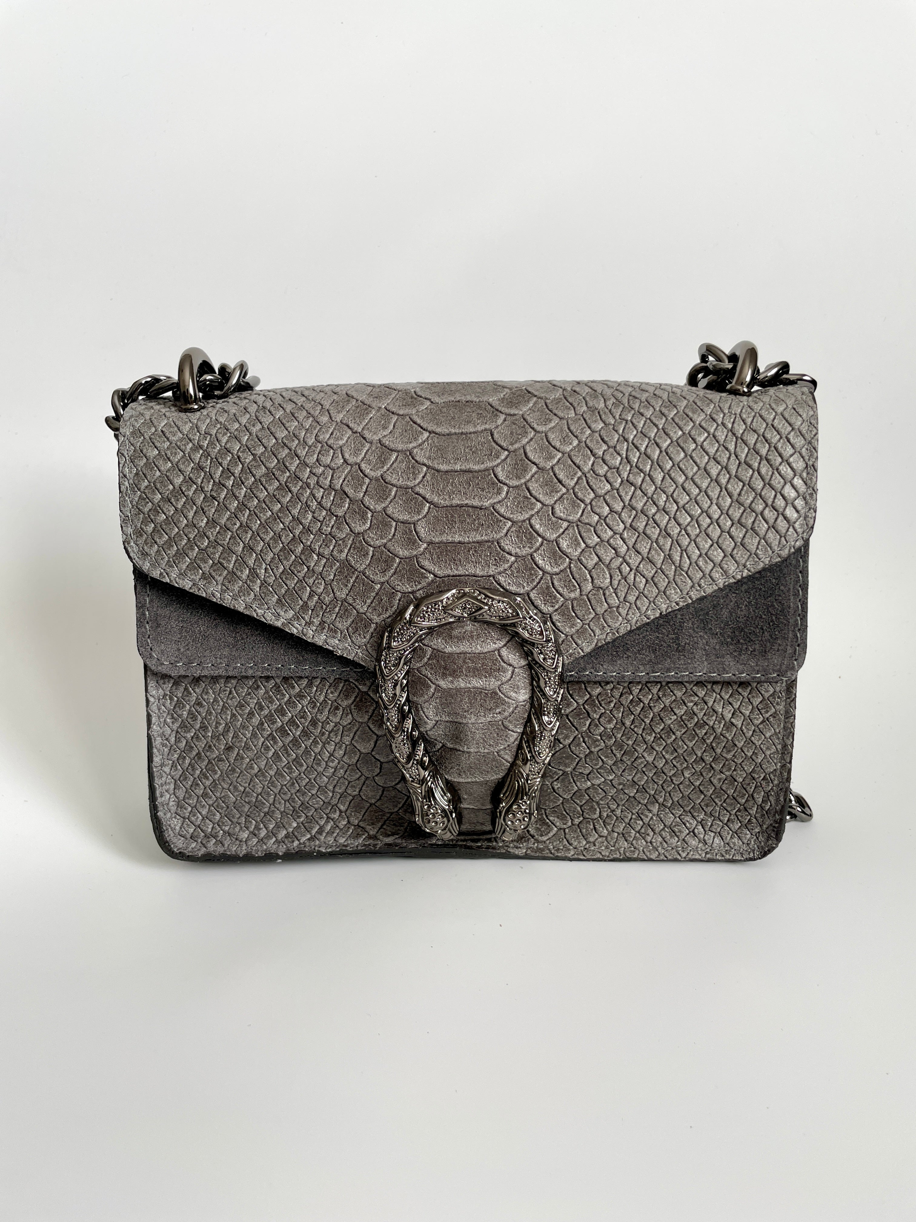 Bolso Bandolera de Piel con efecto Serpiente Gris