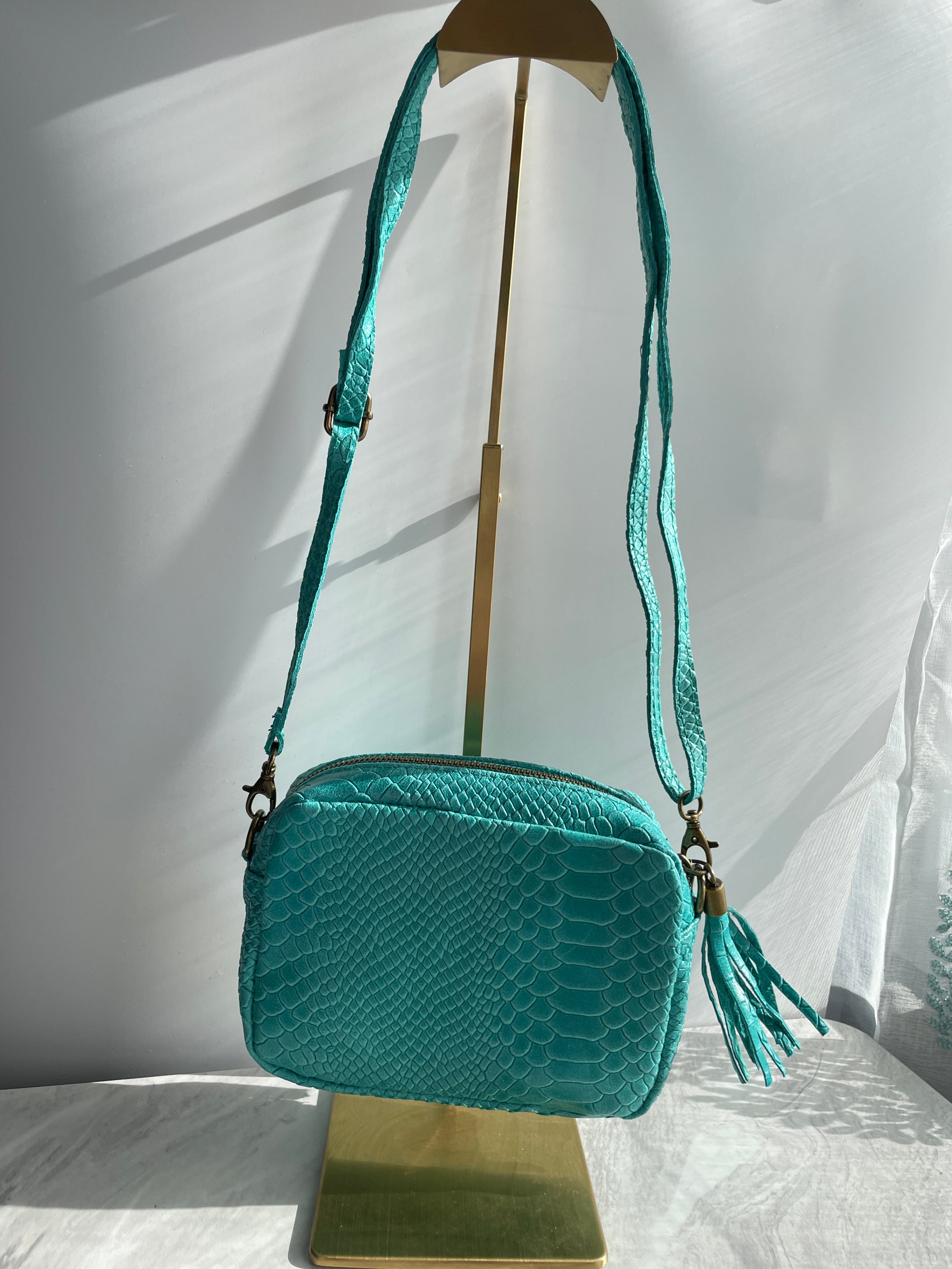 Bolso Bandolera de Piel Mujer Turquesa