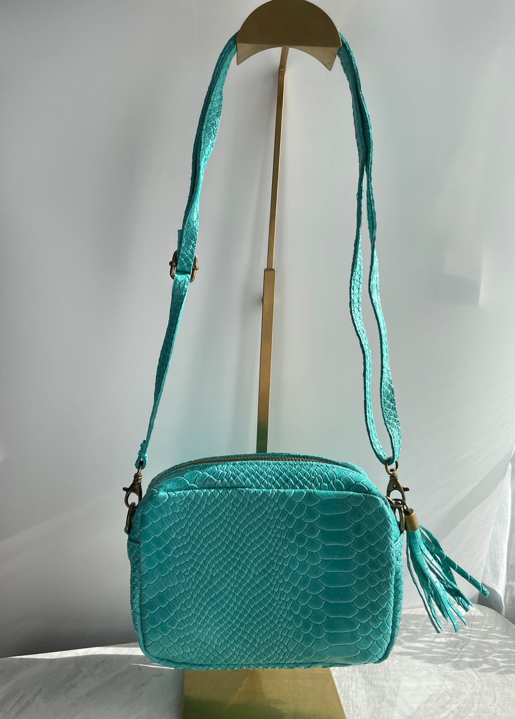 Bolso Bandolera de Piel Mujer Turquesa