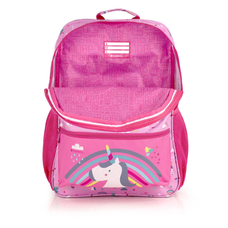 Mochila Escolar Adaptable a Carro Gabol Rainbow Rosa Mediana con 2 Compartimentos