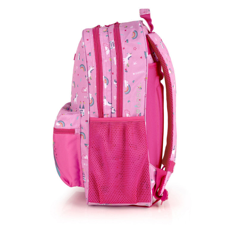 Mochila Escolar Adaptable a Carro Gabol Rainbow Rosa Mediana con 2 Compartimentos
