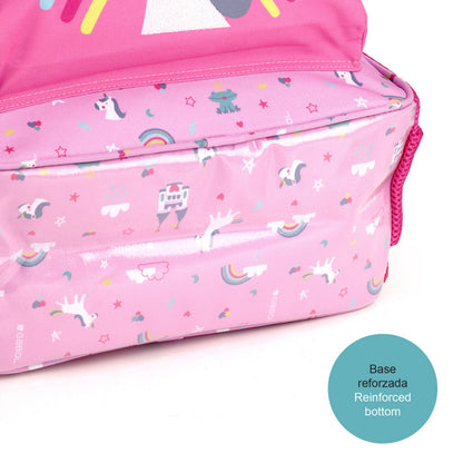 Mochila Escolar Adaptable a Carro Gabol Rainbow Rosa Mediana con 2 Compartimentos