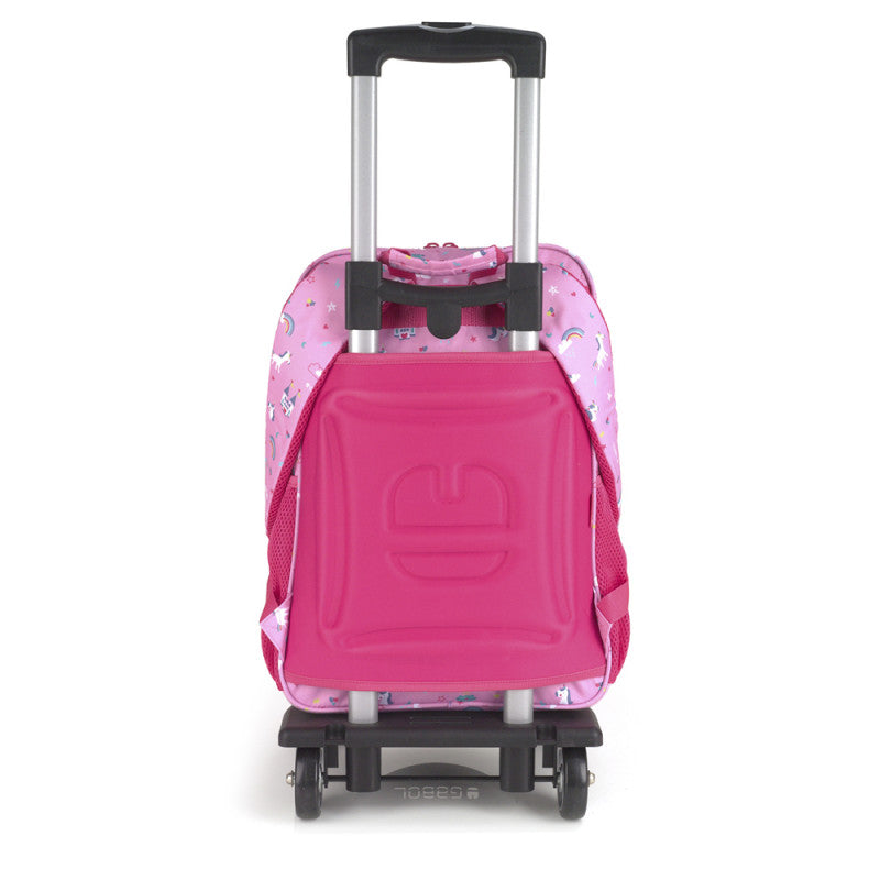 Mochila Escolar Adaptable a Carro Gabol Rainbow Rosa Mediana con 2 Compartimentos